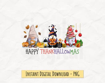 Glad ThankHallowMas PNG – Roligt höstcitat digital nedladdning för sublimering, DTF-utskrift, högupplöst 300DPI-design