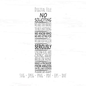 No Soliciting svg, Sign svg, Stencil svg, Digital File, Instant Download, Sublimation, svg, jpeg, png, pdf, eps, dxf, Cut File SVG