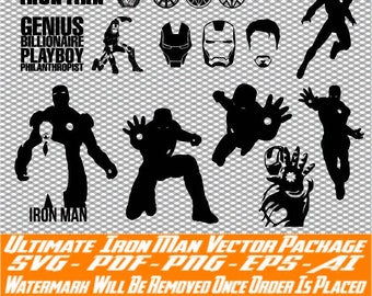 Marvel Iron Man Vectors Silhouettes, svg, eps, png, pdf, ai, para corte, grabado e impresión de pegatinas y vinilos