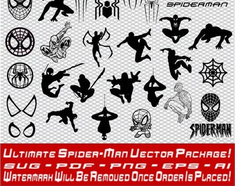 Marvel Spider-Man Vectors Silhouettes, svg, eps, png, pdf, ai, para corte, grabado e impresión de pegatinas y vinilos