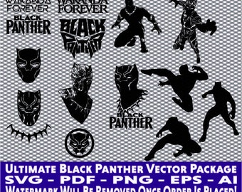 Marvel Black Panther Vectors Silhouettes, svg, eps, png, pdf, ai, para corte, grabado e impresión de pegatinas y vinilos
