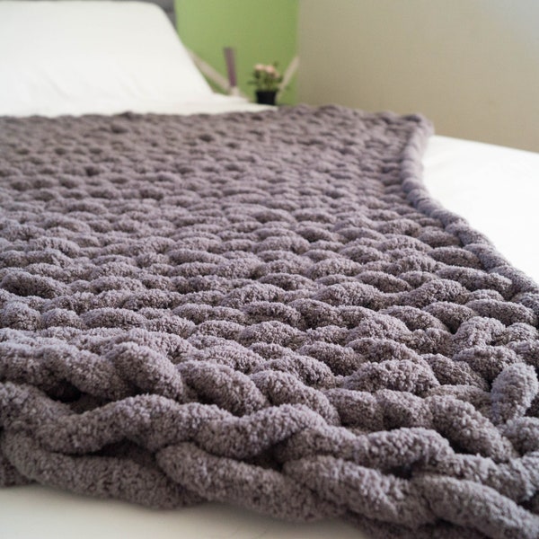 Chunky Knit Chenille Blanket, Cozy Blanket, Chunky Knit Throw, Giant Blanket, Handmade, Jumbo Chenille Blanket
