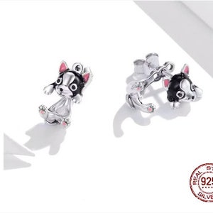 Cute Sterling Silver Boston Terrier Earrings image 2