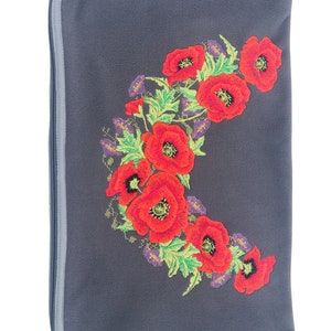 Beautiful Embroidered Laptop Sleeves Handmade in Ukraine Red Poppies - Gray