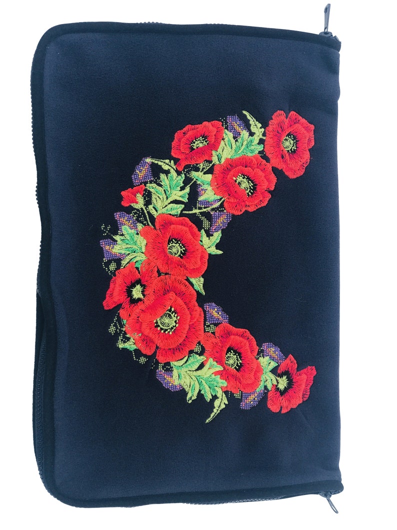 Beautiful Embroidered Laptop Sleeves Handmade in Ukraine Red Poppies - Blue