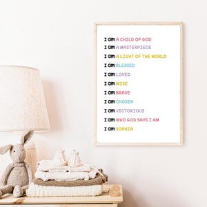 Personalised Kids Biblical affirmation poster, I Am a Child of God, Christian printable wall art, Nursery wall art, Childrens wall art