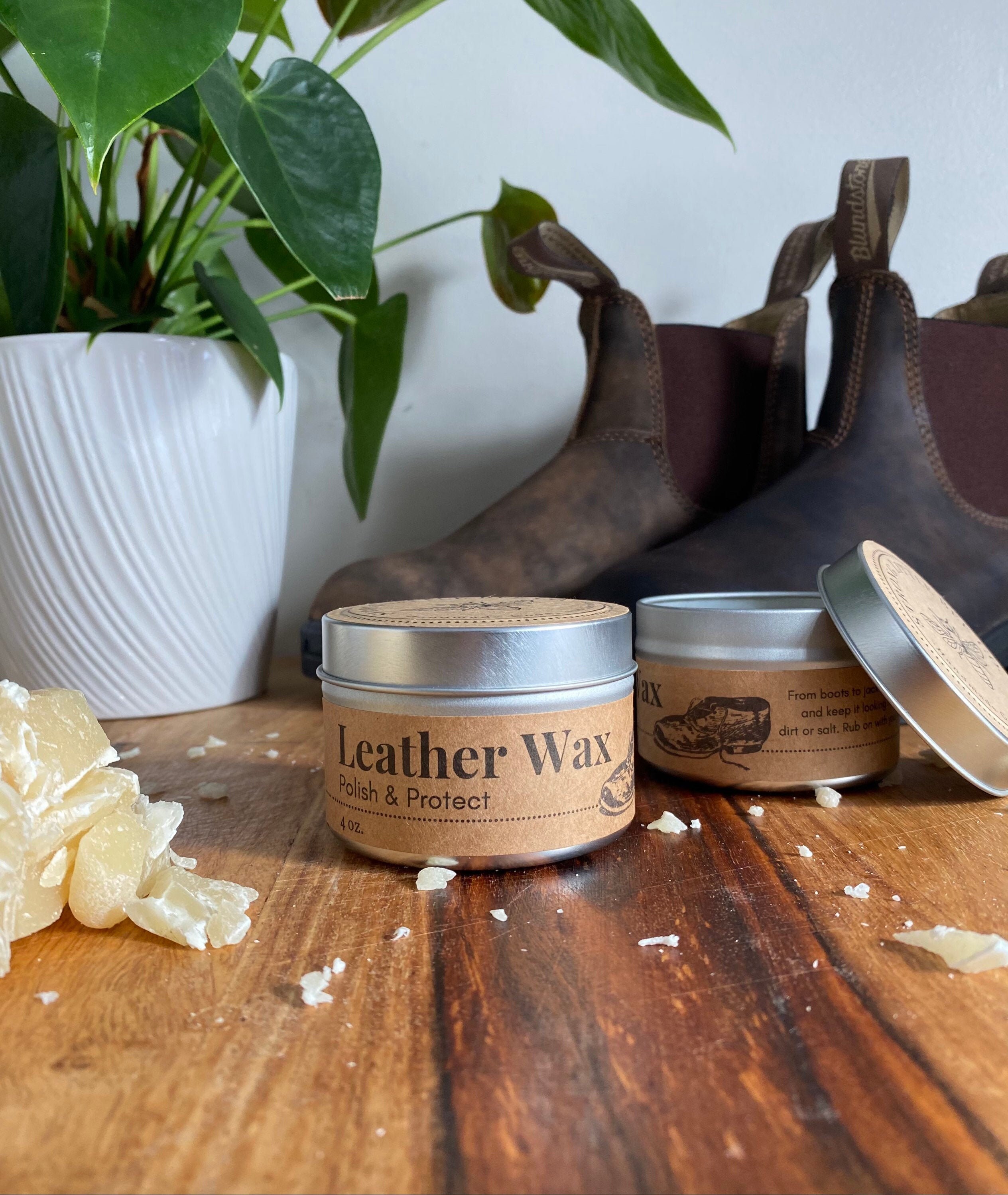 polishing boots with beeswax