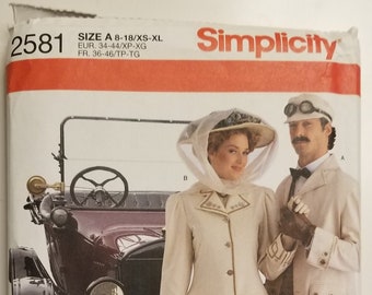 Simplicity 2581 Pattern- Unisex Motoring Coat & male/Female Hats, Size 8-18 Early 1900s, Uncut