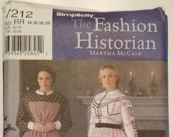 Simplicity 7212 The Fashion Historian Misses' Dress 1860s Day Dress Sewing Pattern Size 6, 8, 10, 12, FF, OOP, Uncut