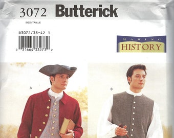 Butterick 3072 Men's Mid-18th Century Coat, Waistcoat, Vest, Breeches, Shirt Sewing Pattern, Sizes 32-36 & 38-42, Uncut, FF