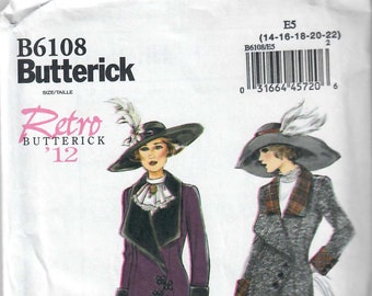 Butterick B6108 Misses' Jacket, Bib and Skirt 1910s Titanic Era Walking Suit, Sizes 6-8-10-12-14 & 14-16-18-20-22, Uncut, FF, Uncut