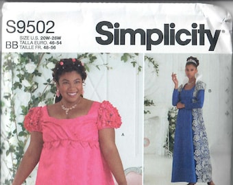 Simplicity 9502 Regency Era Empire Style Dress and Jacket Sewing Pattern, Sizes 10-18 & 20-28, FF, UNCUT