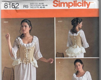 Simplicity 8162 Misses' 18th Century Undergarments, Sizes 6-14 & 14-22 Designed in Association with American Duchess, FF, UNCUT