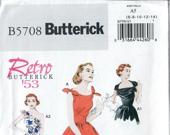 Butterick B5708 Retro '53 Dress Sewing Pattern Size 6-8-10-12-14 & 14-16-18-20-22 Uncut
