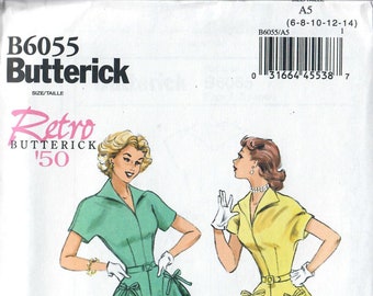 Butterick B6055 Retro '50 Dress Sewing Pattern Size 6-8-10-12-14 & 14-16-18-20-22 Uncut