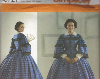 Simplicity 3727 1860s Day Dress Sewing Pattern Wisconsin Historical Society Size 8-10-12-14 & b6-18-20-22-24, Uncut, FF, Uncut OOP