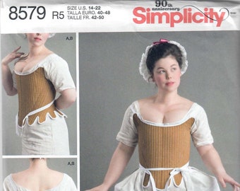 Simplicity 8579 Misses' 18th Century Corset, Shift and Panniers, Sizes 4-12 & 14-22 Designed by American Duchess, FF, UNCUT