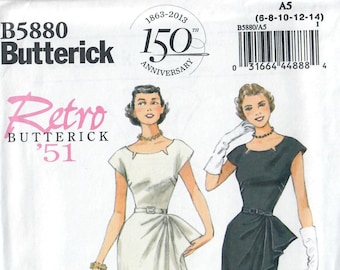 Butterick B5880 Retro '51 Dress Sewing Pattern Size 6-8-10-12-14 & 14-16-18-20-22 Uncut