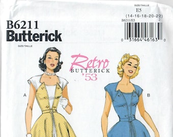 Butterick B6211 Retro '53 Dress Sewing Pattern Size 6-8-10-12-14 & 14-16-18-20-22 Uncut
