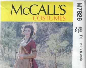 McCall's M7826 Bodice-Robe Skirt Angela Clayton 18th Century Robe d'Anglaise Pattern, Sizes 6-8-10-12-14 and 14-16-18-20-22, FF, Uncut