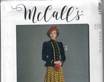 McCall's M8077 Misses' Historical Steampunk Jacket & Skirt circa 1890s - 1900s Walking Suit Pattern, Sizes 6-14, 14-20- FF, Uncut