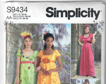 Simplicity S9434 Misses' & Women's' Regency Era Bridgerton Style Dresses Sewing Patterns, Theater Modeste, Sizes 10-18 and 20-28, FF, UNCUT