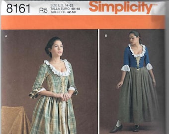 Simplicity 8161 Misses' 18th Century Costume Day Dress Sizes 6-14 & 14-22 Designed in Association with American Duchess, FF, UNCUT