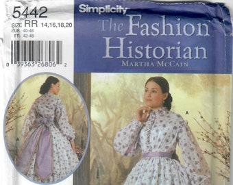 Simplicity 5442 Fashion Historian Civil War Costume 1860s Day Dress Sewing Pattern, Sizes 6, 8, 10, 12 & 14, 16, 18, 20, FF Uncut OOP