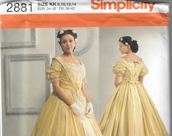 Simplicity 2881 Misses' Dress 1860s Ballgown Formal Dress Sewing Pattern The Museum Curator Kay Gagny Size 8-10-12-14, Uncut, FF, Uncut OOP