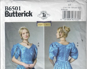 Butterick B6501 1860s Style Ball Evening Gown Sewing Pattern Making History, Sizes 6-8-10-12-14 & 14-16-18-20-22-24, Uncut, FF, Uncut