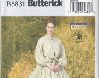 Butterick B5831 Misses' Dress and Petticoat 1860s Day Dress Pattern Making History, Sizes 8-10-12-14-16, 16-18-20-22-24 Uncut, FF, Uncut