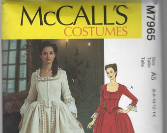 McCall's M7965 18th Century Style Dress Sewing Pattern, Sizes 6-14 & 14-22, FF, Uncut