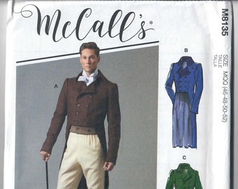 McCall's M8135 Men's Regency Era Tail Coat Pattern, Sizes 38-40-42-44 & 46-48-50-52, FF, Uncut