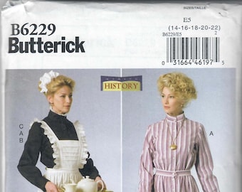 Butterick B6229 Making History Servant's Dress House Dress 1890s 1900s Edwardian Sewing Pattern, Size 14-22 FF UNCUT OOP