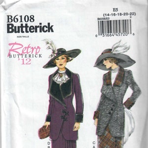 Butterick B6108 Misses&#39; Jacket, Bib and Skirt 1910s Titanic Era Walking Suit, Sizes 6-8-10-12-14 & 14-16-18-20-22, Uncut, FF, Uncut