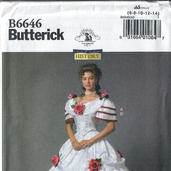 Butterick B6646 Making History 1860s Evening Gown Dress Sewing Pattern Sizes 6-8-10-12-14 & 14-16-18-20-22, FF, Uncut OOP