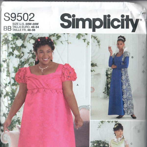 Simplicity 9502 Regency Era Empire Style Dress and Jacket Sewing Pattern, Sizes 10-18 & 20-28, FF, UNCUT