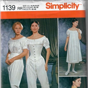Simplicity 1139 Modehistorikern Fröknarnas inbördeskrigsera 1860-talet Underkläder Symönster Storlekar 6-8-10-12 & 14, 16, 18, 20 FF Oklippt