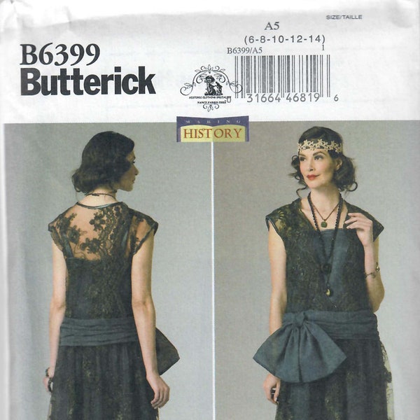 Butterick B6399 Misses' Costume, 1920s Dress, Making History Nancy Farris Thee A5 Sizes 6-8-10-12-14; E5 Sizes 14-16-18-20-22 FF, Uncut