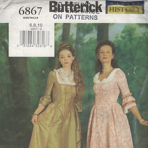 Butterick 6867 18th Century Dress, Size 6-8-10 & 12-14-16, FF, Uncut, OOP