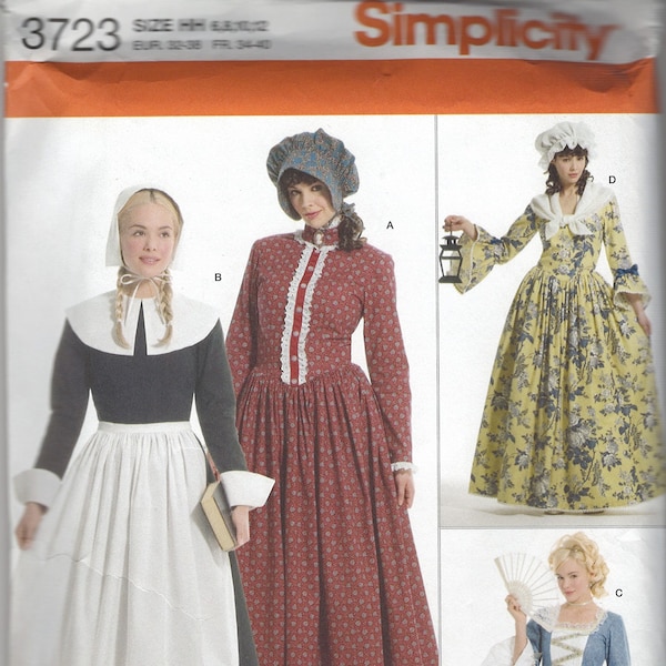 Simplicity 3723 Patrón de costura para trajes históricos de señoritas: 4 estilos, tallas 6-8-10-12 y 14-16-18-20-22, sin cortar, FF