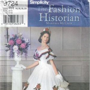 Simplicity 5724 Fashion Historian Misses' 1860s Civil War Ballgown Sewing Pattern, Sizes 6-12 & 14-20, FF Uncut OOP