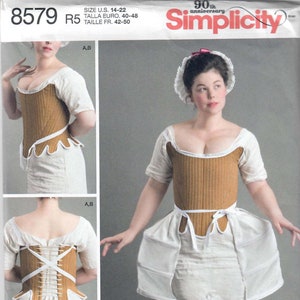 Simplicity 8579 Misses' 18th Century Corset, Shift and Panniers, Sizes 4-12 & 14-22 Designed by American Duchess, FF, UNCUT R5 14-22