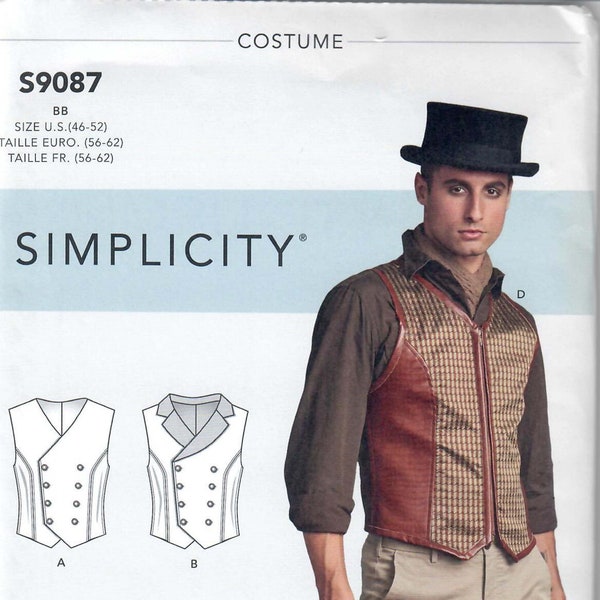 Simplicity S9087 Men's Corset Vest Sewing Pattern, Steampunk, Sizes 38-44 & 46-52 , FF, UNCUT