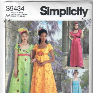 Simplicity S9434 Misses' & Women's' Regency Era Bridgerton Style Dresses Sewing Patterns, Theater Modeste, Sizes 10-18 and 20-28, FF, UNCUT