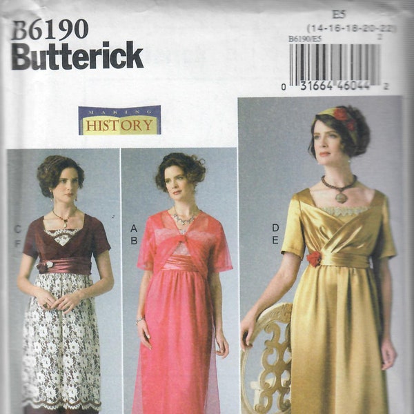 Butterick B6190 1910s Titanic Era Day Dress Sewing Pattern Making History, Size 6-8-10-12-14 & 14-16-18-20-22, Uncut, FF, Uncut OOP