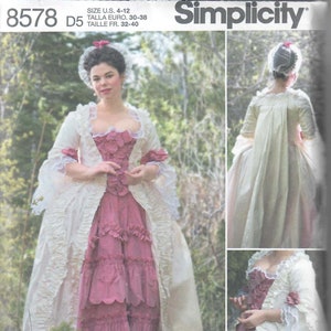 Einfachheit 8578 18th Century Robe a la Française Schnittmuster, Größen 6-14 & 14-22 Designed in Zusammenarbeit mit American Duchess, FF, UNCUT
