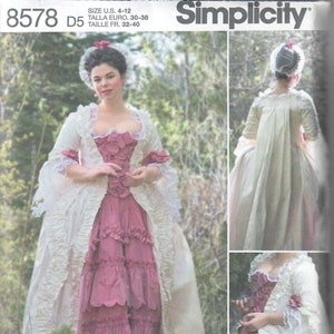 Simplicity 8578 18th Century Robe a la Française sewing pattern, Sizes 6-14 & 14-22 Designed in Association with American Duchess, FF, UNCUT