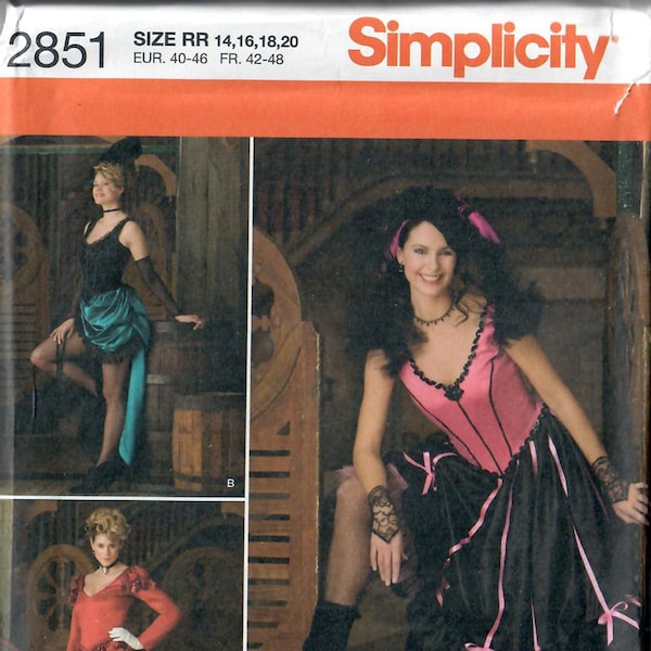 Simplicity 2851 19th Century Old West Saloon Girl Dress Pattern, Sizes 6-12 and 14-20, New, Uncut, FF OOP