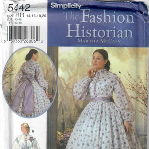 Simplicity 5442 Fashion Historian Civil War Costume 1860s Day Dress Sewing Pattern, Sizes 6-14 & 14-20, FF Uncut OOP